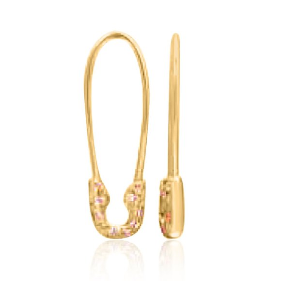 Diamond Safety Charm 14K yellow Gold Pin Earrings
